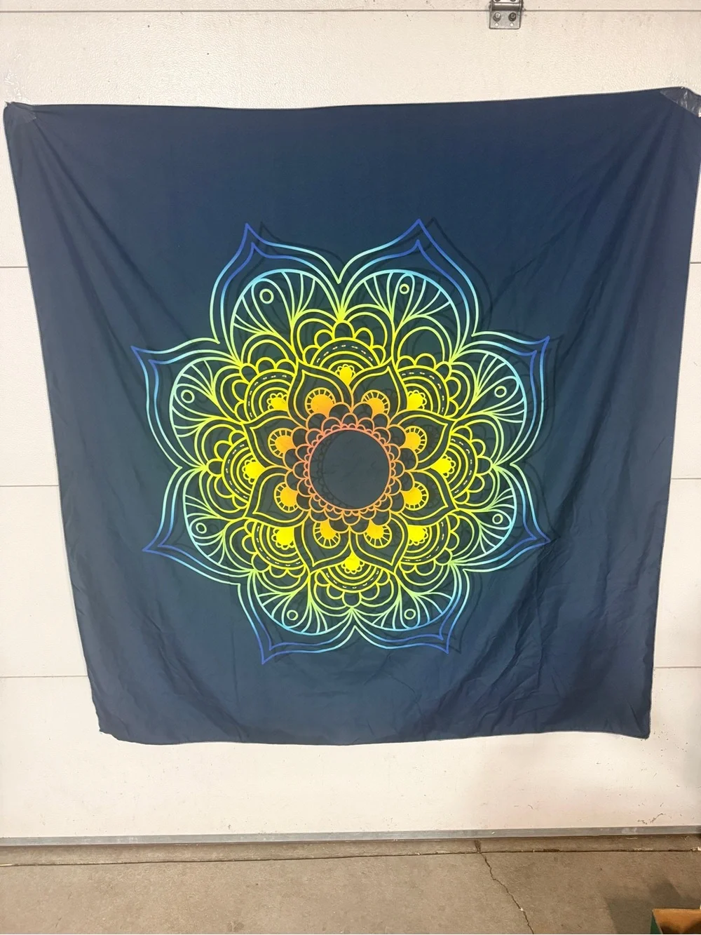 Boho Gradient Mandala Tapestry - Yellow Blue 56x56’